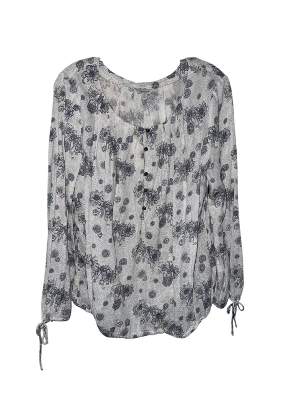 Lucky Brand Pull Over 3/4 Sleeve Light Weight Floral Elastic Hem Viscose Size L